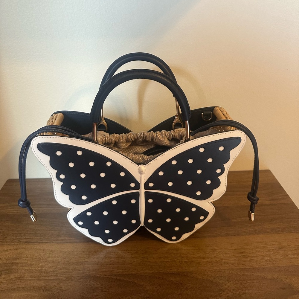 Wing it 3D Butterfly Satchel Bag in Leather & Wicker